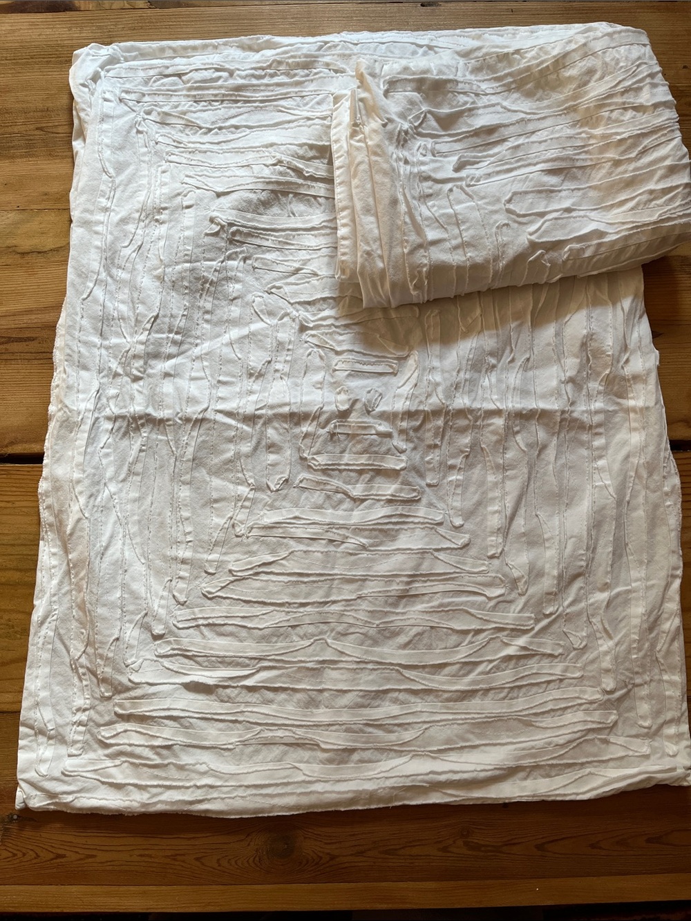Set/2 ANTHROPOLOGIE *Standard* White Fabric Applique Pillowcases 100% Cotton
